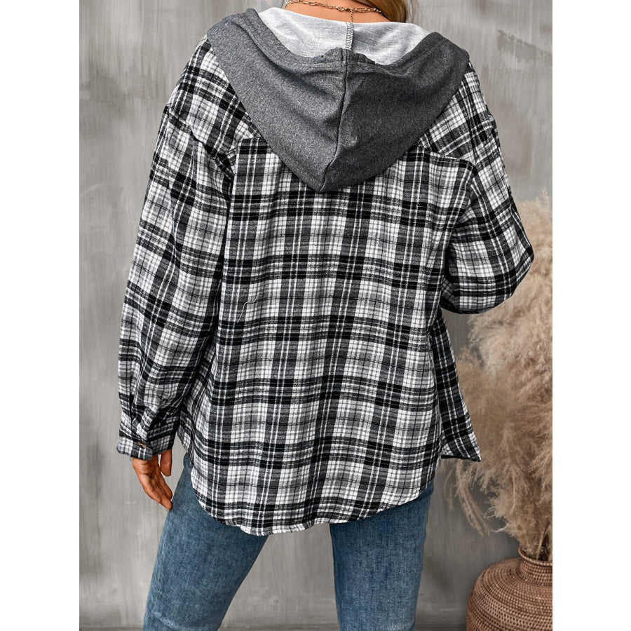 Plaid Long Sleeve Hooded Jacket Apparel and Accessories