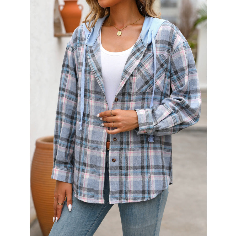 Plaid Long Sleeve Hooded Jacket Apparel and Accessories