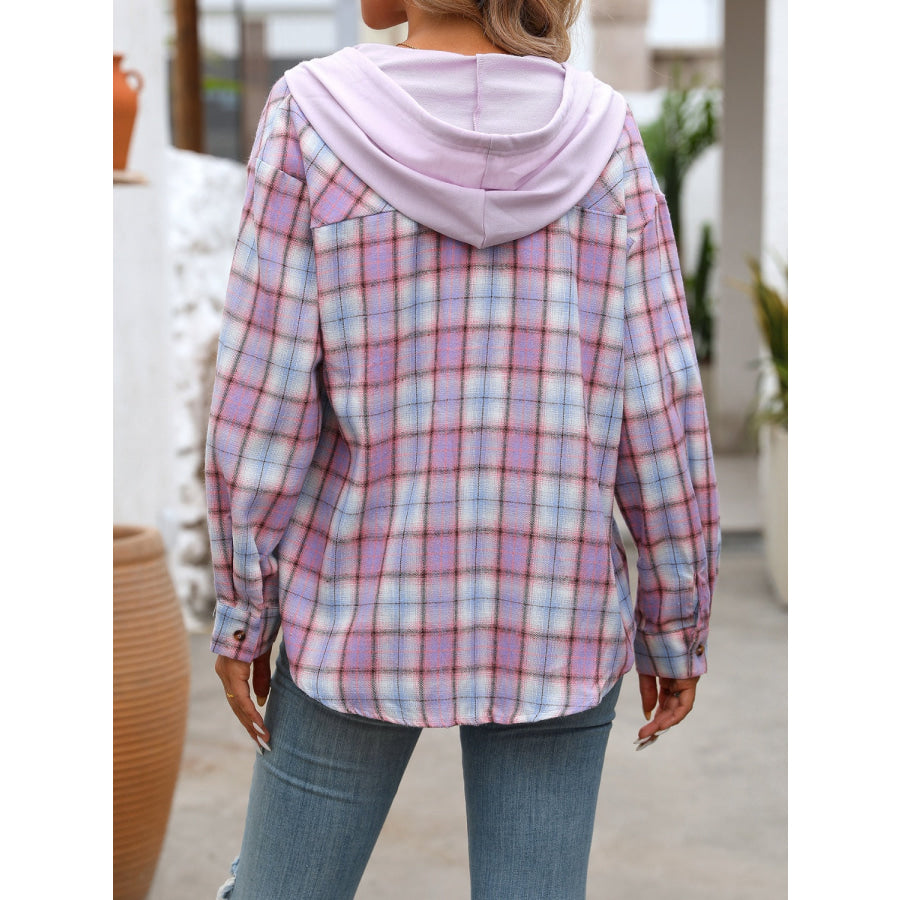 Plaid Long Sleeve Hooded Jacket Apparel and Accessories