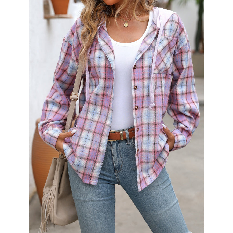 Plaid Long Sleeve Hooded Jacket Apparel and Accessories