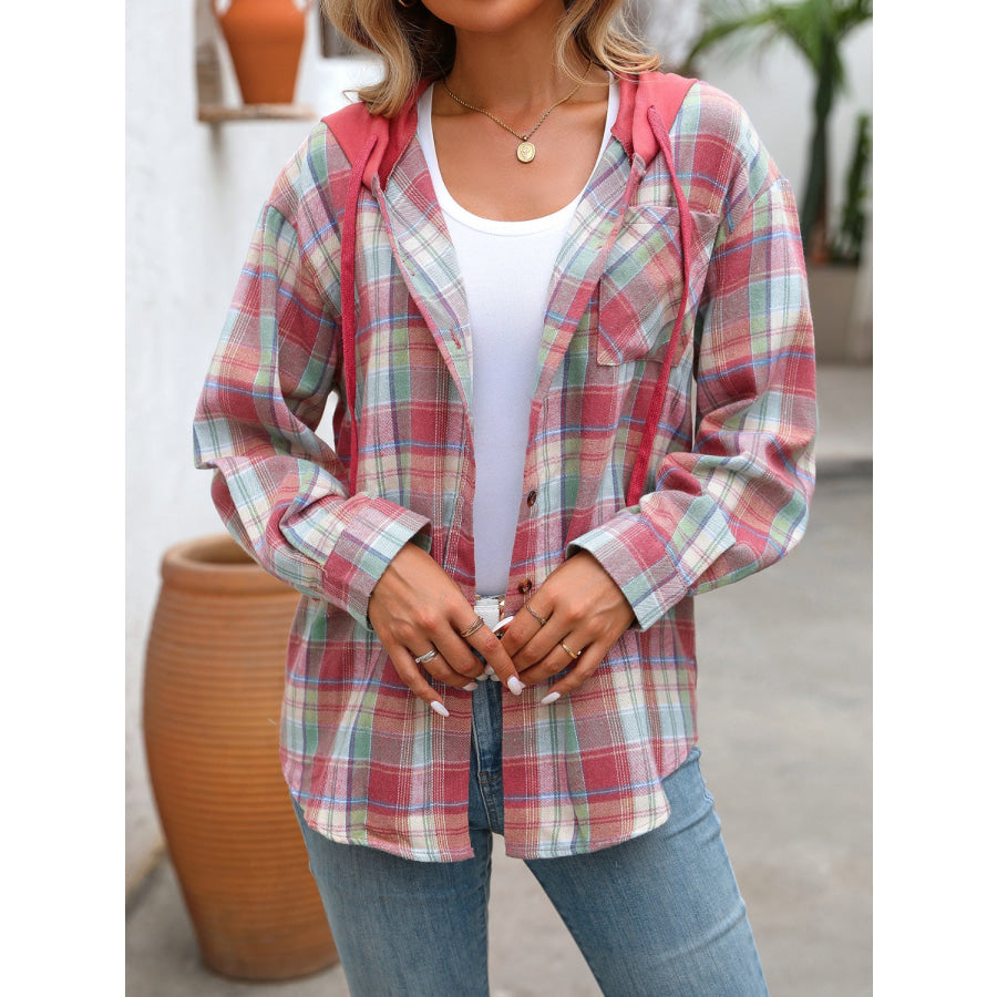 Plaid Long Sleeve Hooded Jacket Apparel and Accessories