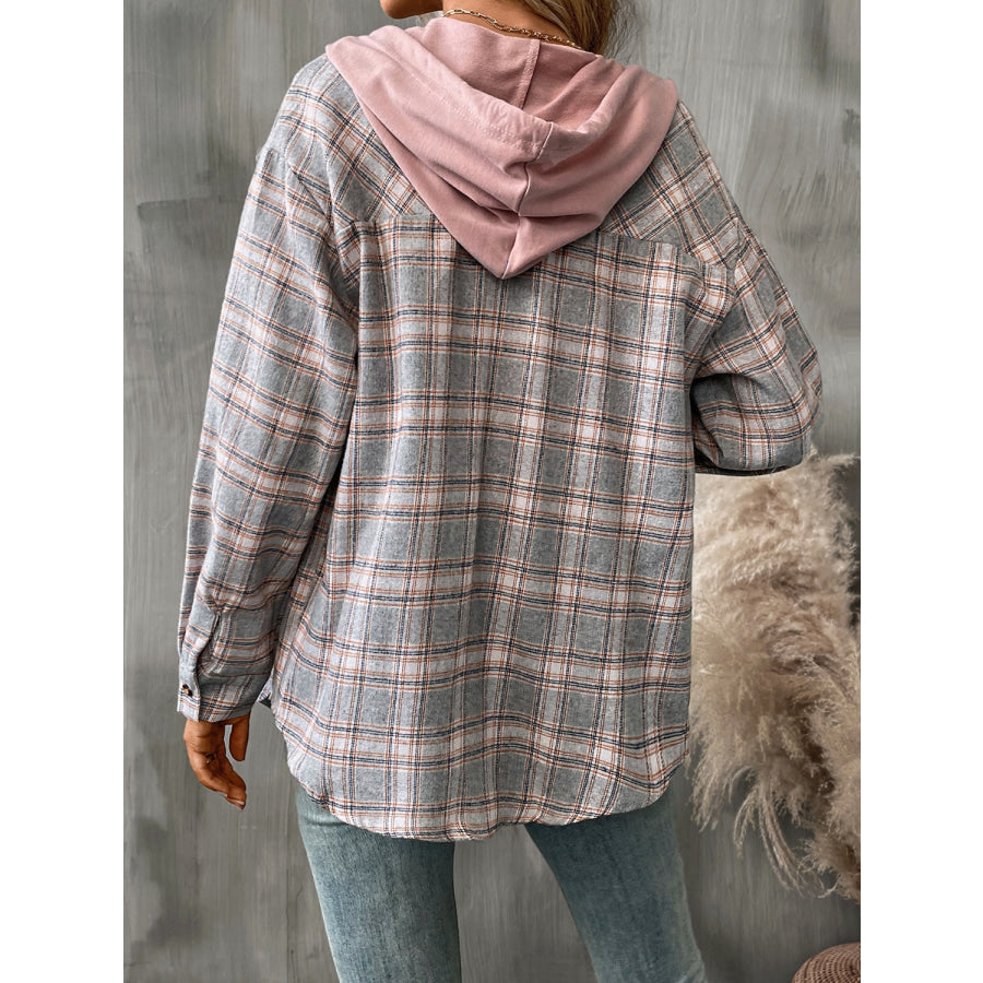 Plaid Long Sleeve Hooded Jacket Apparel and Accessories