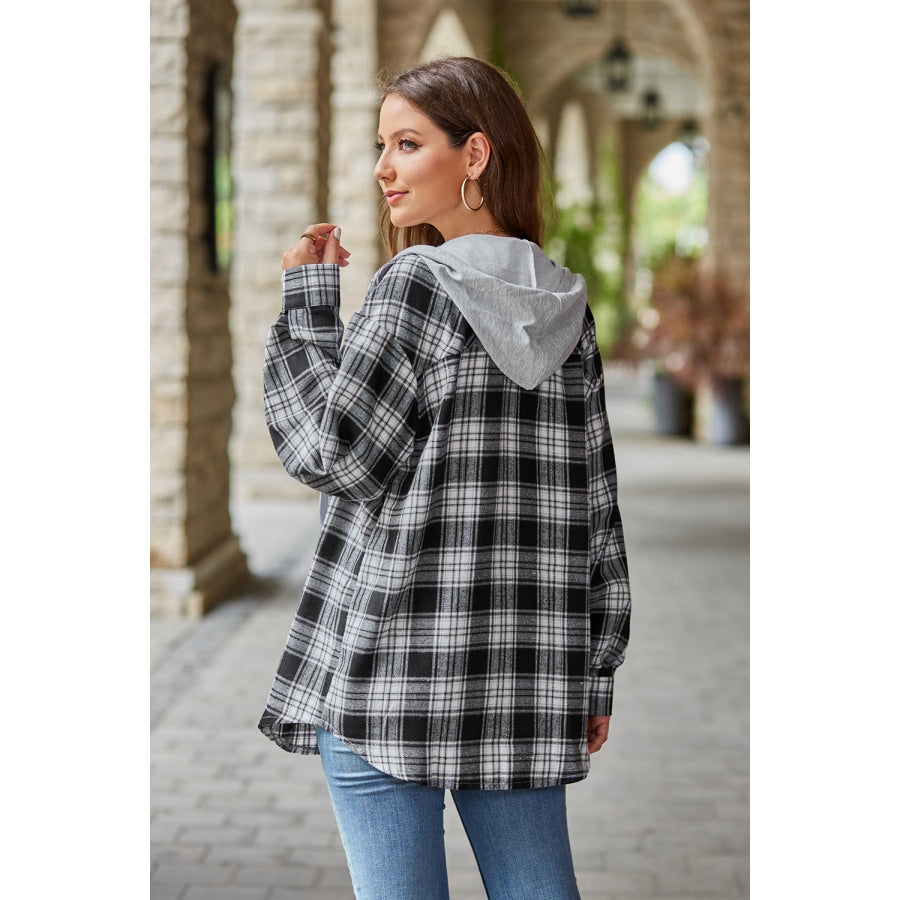 Plaid Long Sleeve Hooded Jacket