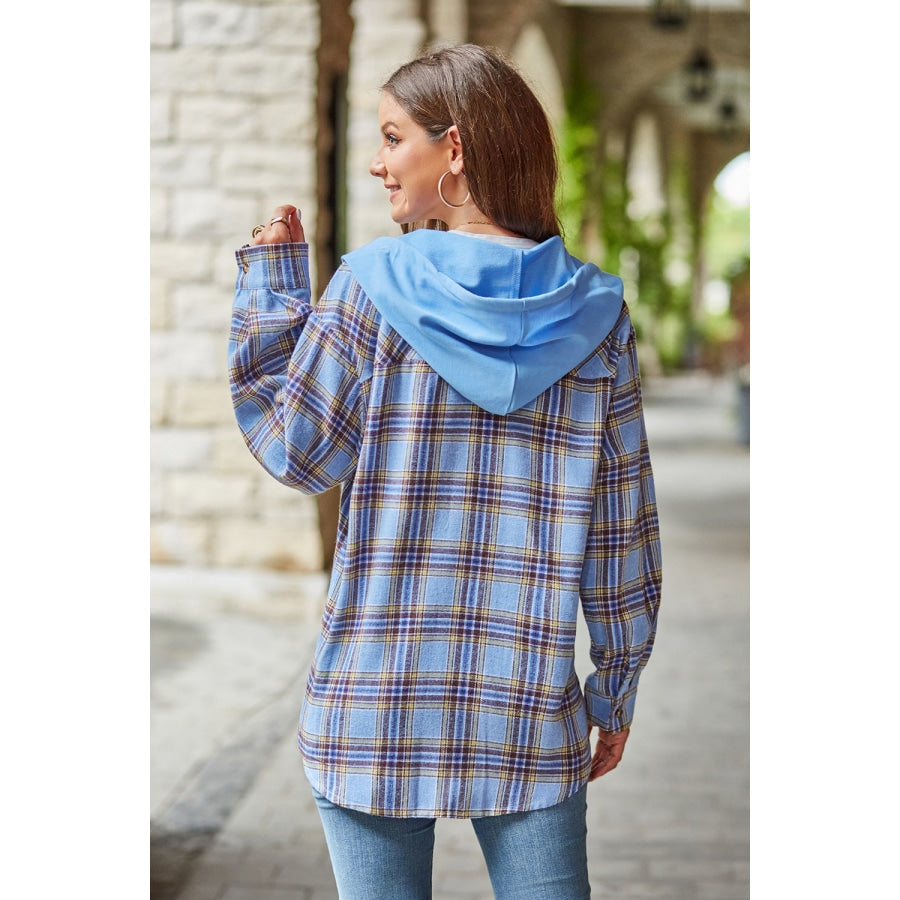 Plaid Long Sleeve Hooded Jacket