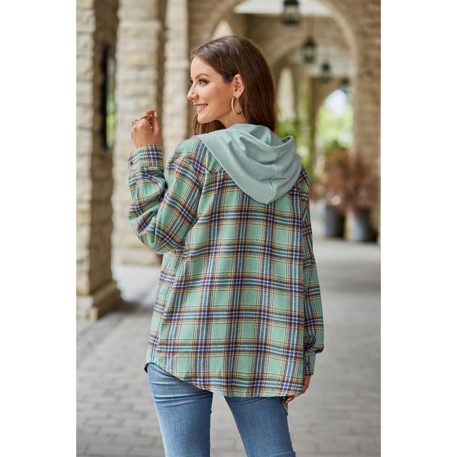 Plaid Long Sleeve Hooded Jacket