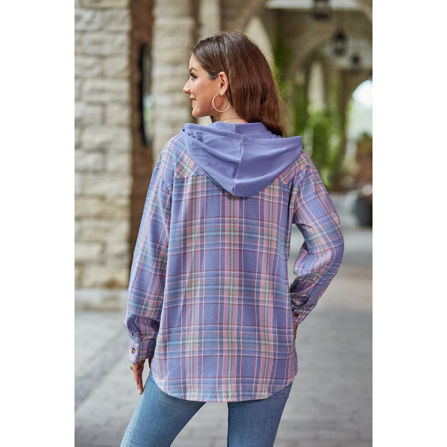 Plaid Long Sleeve Hooded Jacket