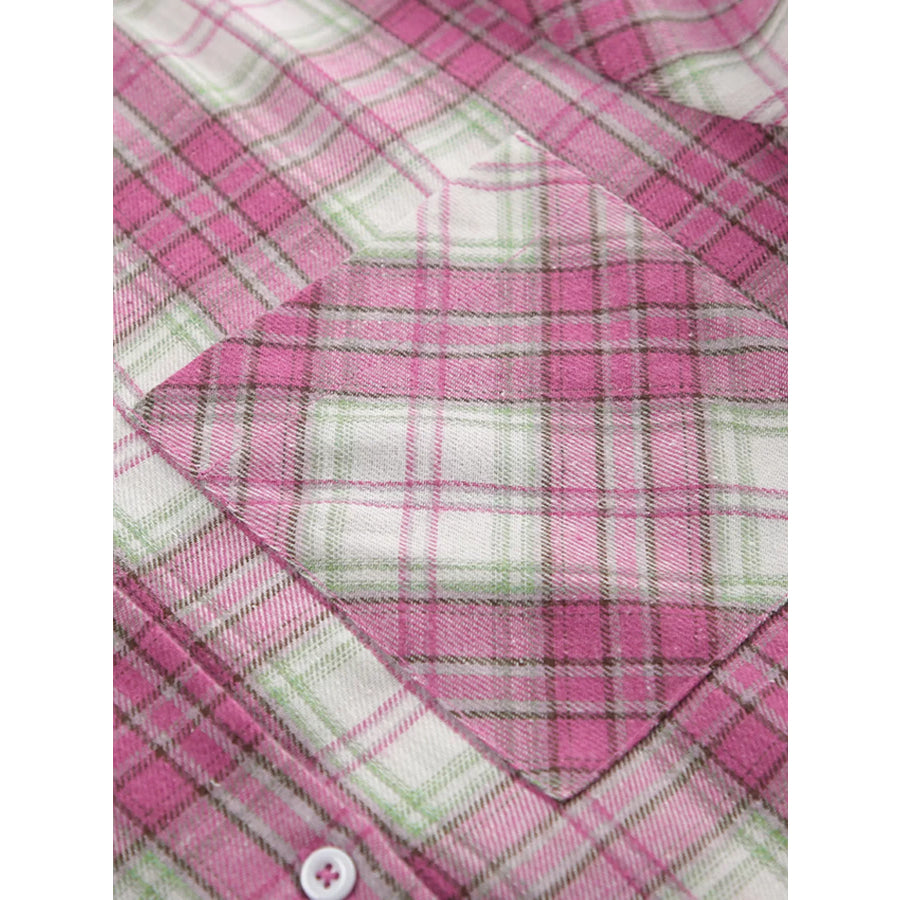 Plaid Long Sleeve Shirt and Pants Set Apparel and Accessories
