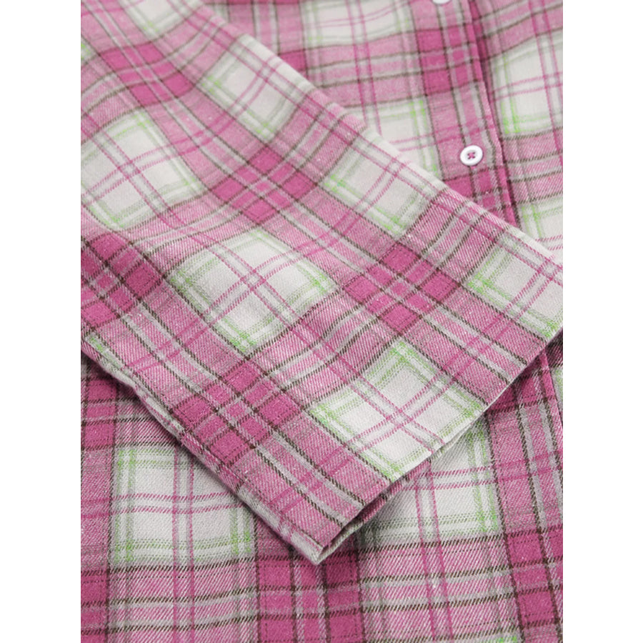 Plaid Long Sleeve Shirt and Pants Set Apparel and Accessories