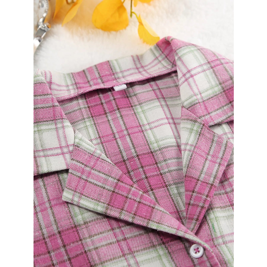 Plaid Long Sleeve Shirt and Pants Set Apparel and Accessories