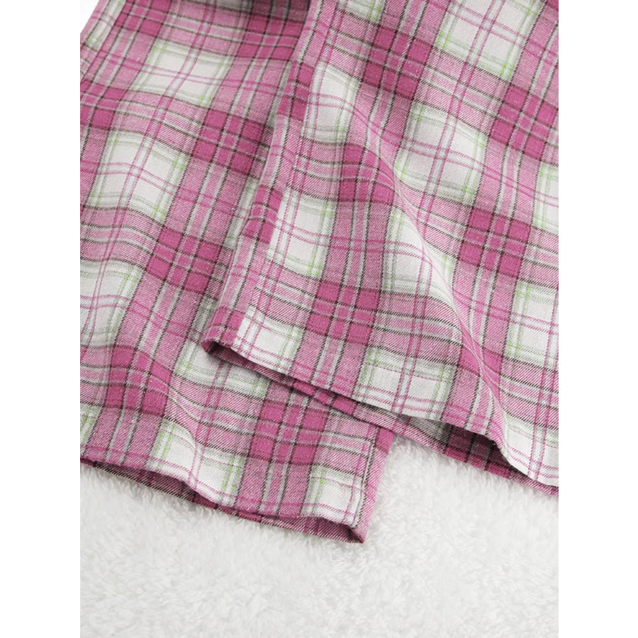 Plaid Long Sleeve Shirt and Pants Set Apparel and Accessories