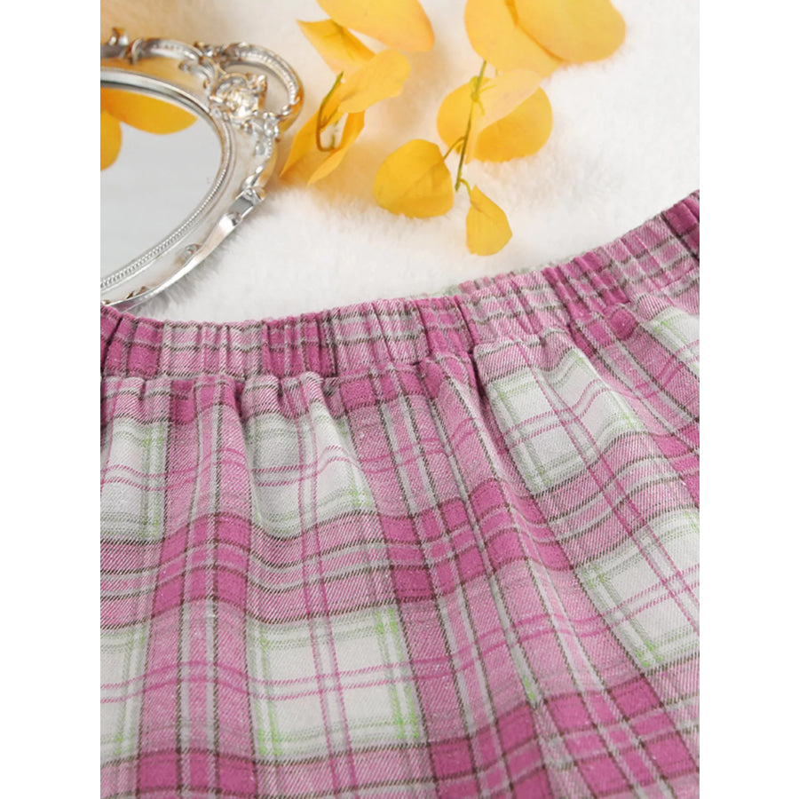 Plaid Long Sleeve Shirt and Pants Set Apparel and Accessories