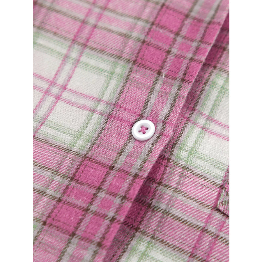 Plaid Long Sleeve Shirt and Pants Set Apparel and Accessories
