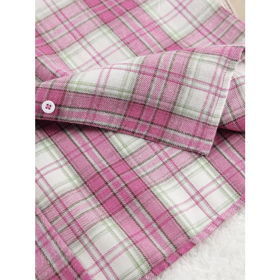 Plaid Long Sleeve Shirt and Pants Set Apparel and Accessories