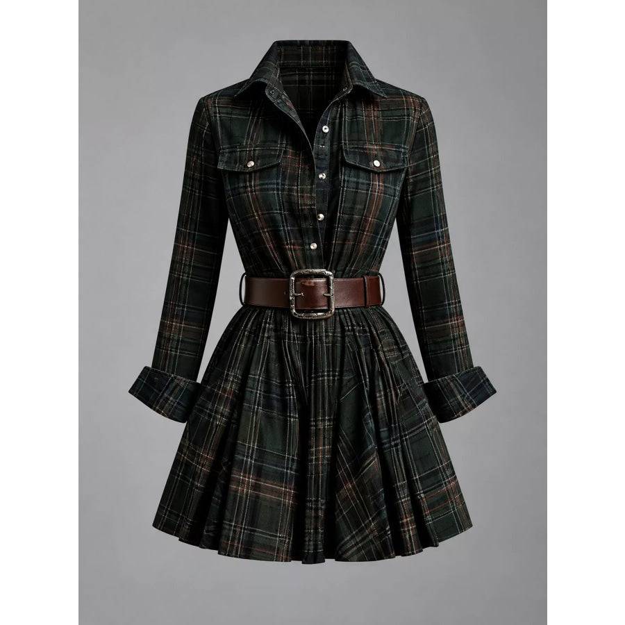 Plaid Long-Sleeve Shirt Dress Apparel and Accessories