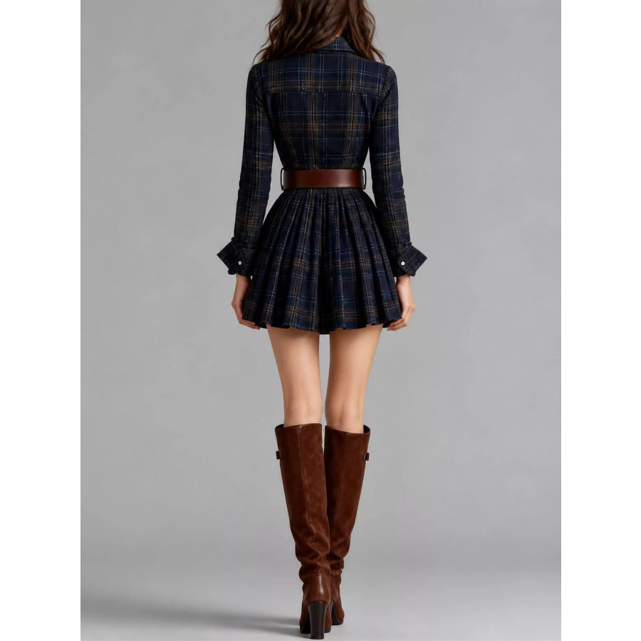 Plaid Long-Sleeve Shirt Dress Apparel and Accessories