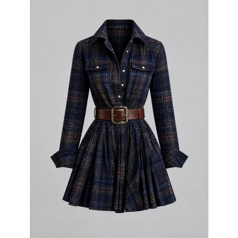Plaid Long-Sleeve Shirt Dress Apparel and Accessories