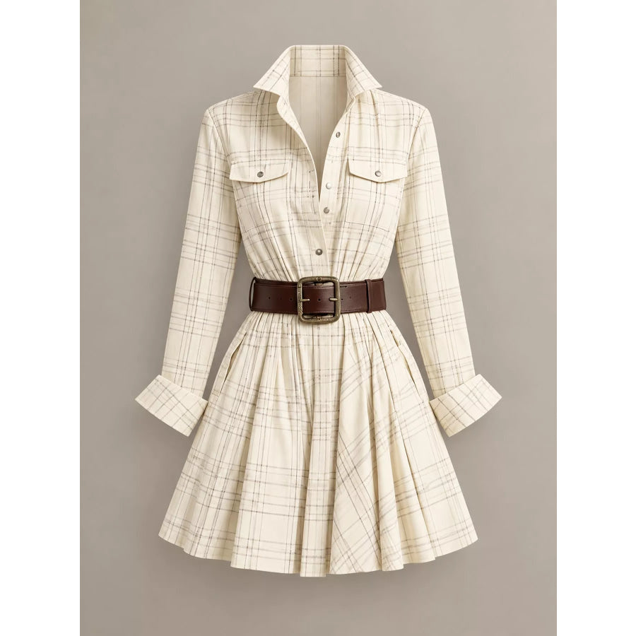 Plaid Long-Sleeve Shirt Dress Apparel and Accessories