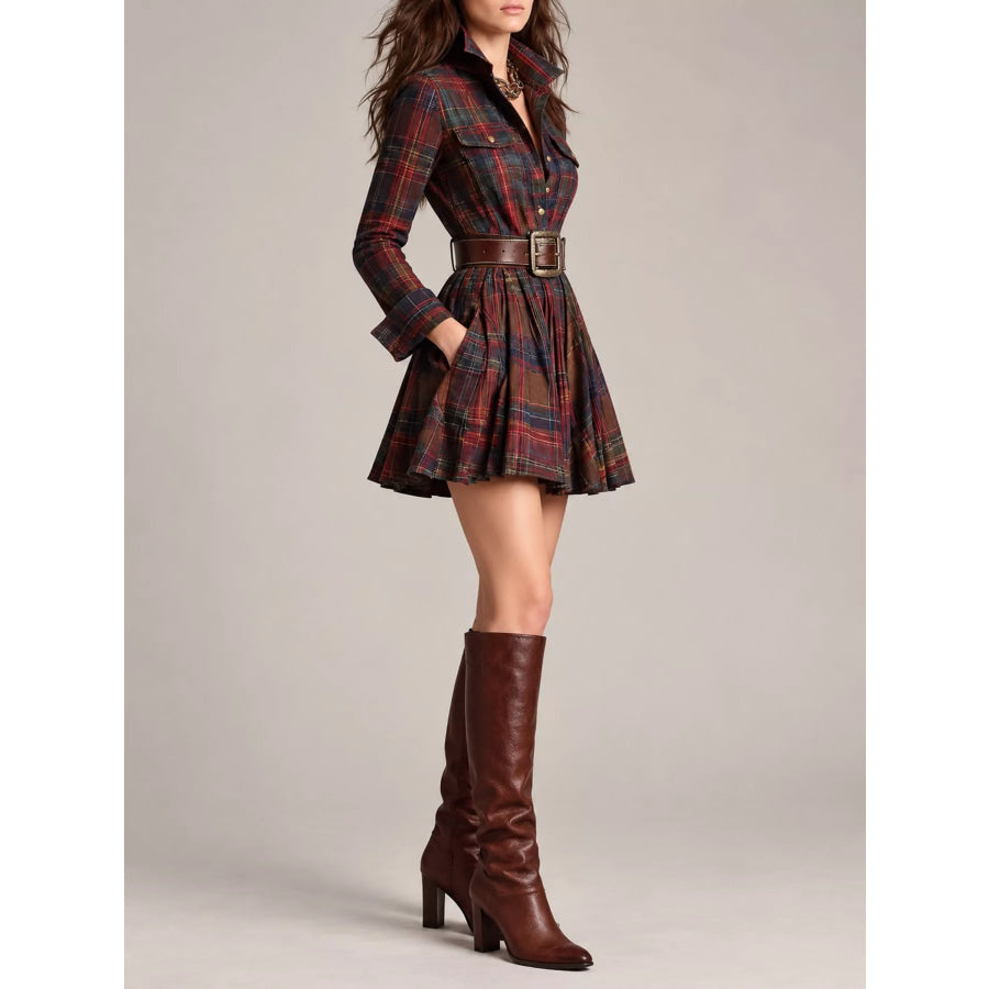 Plaid Long-Sleeve Shirt Dress Apparel and Accessories