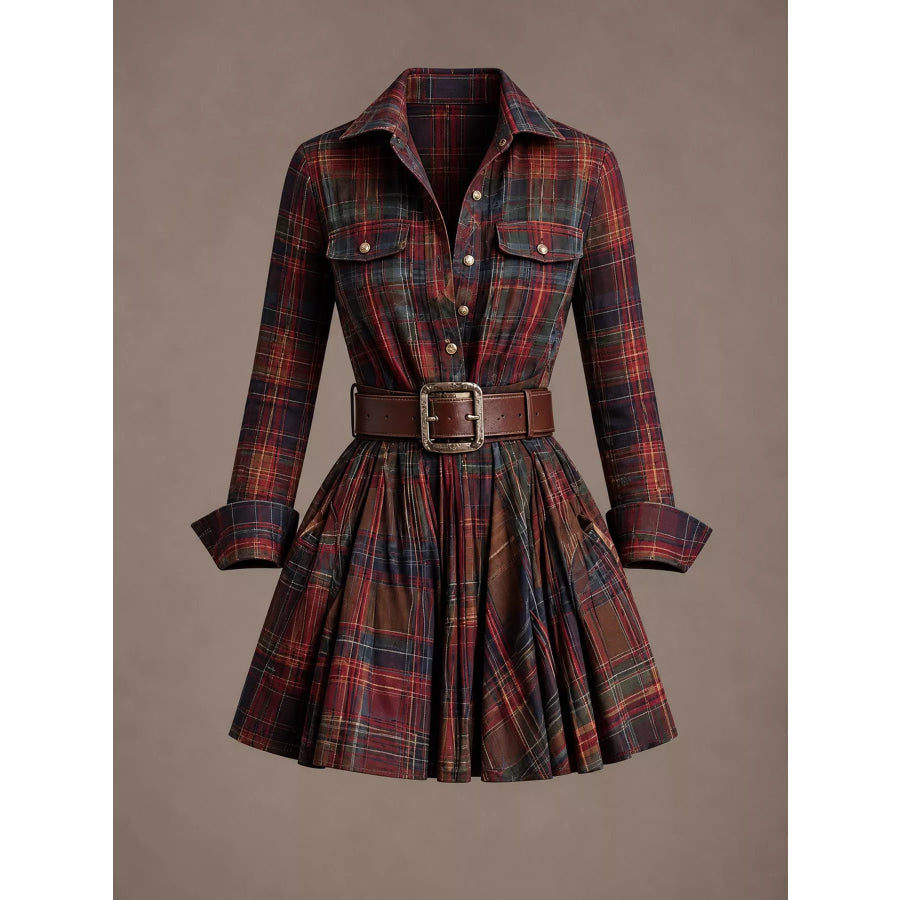 Plaid Long-Sleeve Shirt Dress Apparel and Accessories