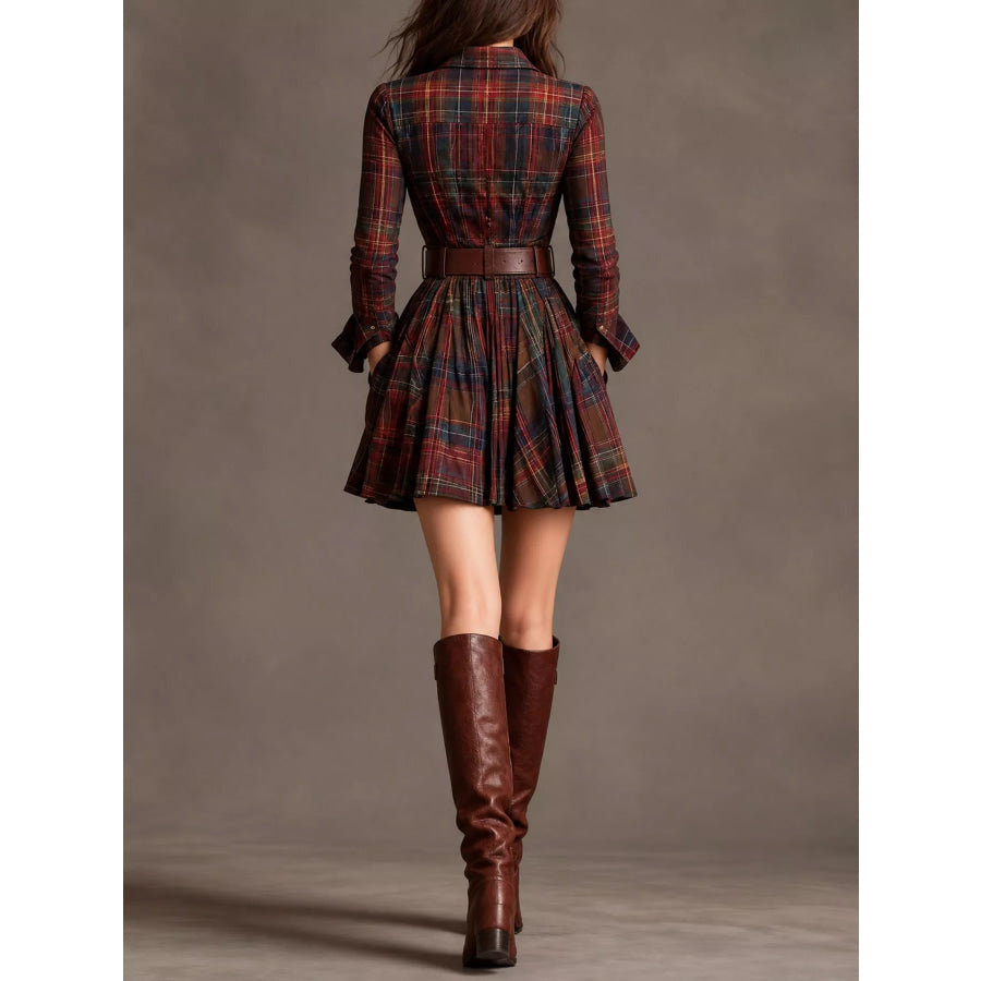 Plaid Long-Sleeve Shirt Dress Apparel and Accessories