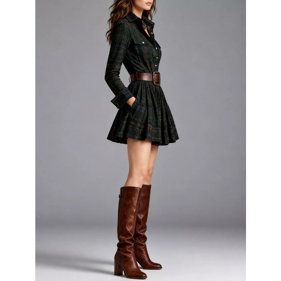 Plaid Long-Sleeve Shirt Dress Apparel and Accessories