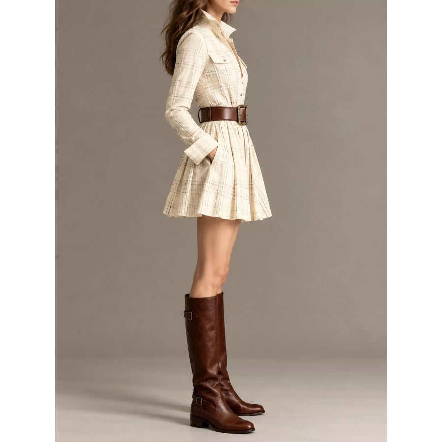 Plaid Long-Sleeve Shirt Dress Apparel and Accessories