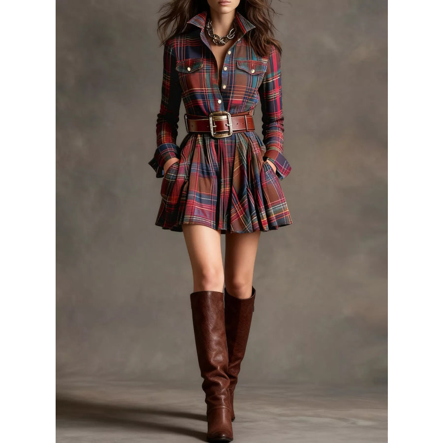 Plaid Long Sleeve Shirt Dress Apparel and Accessories