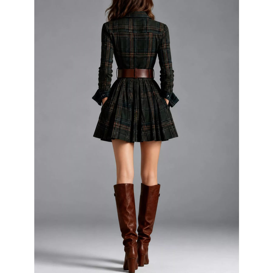 Plaid Long-Sleeve Shirt Dress Apparel and Accessories