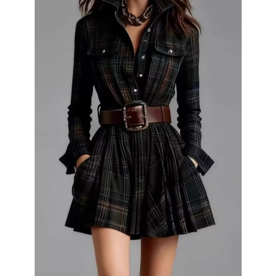 Plaid Long Sleeve Shirt Dress Black Forest / S Apparel and Accessories