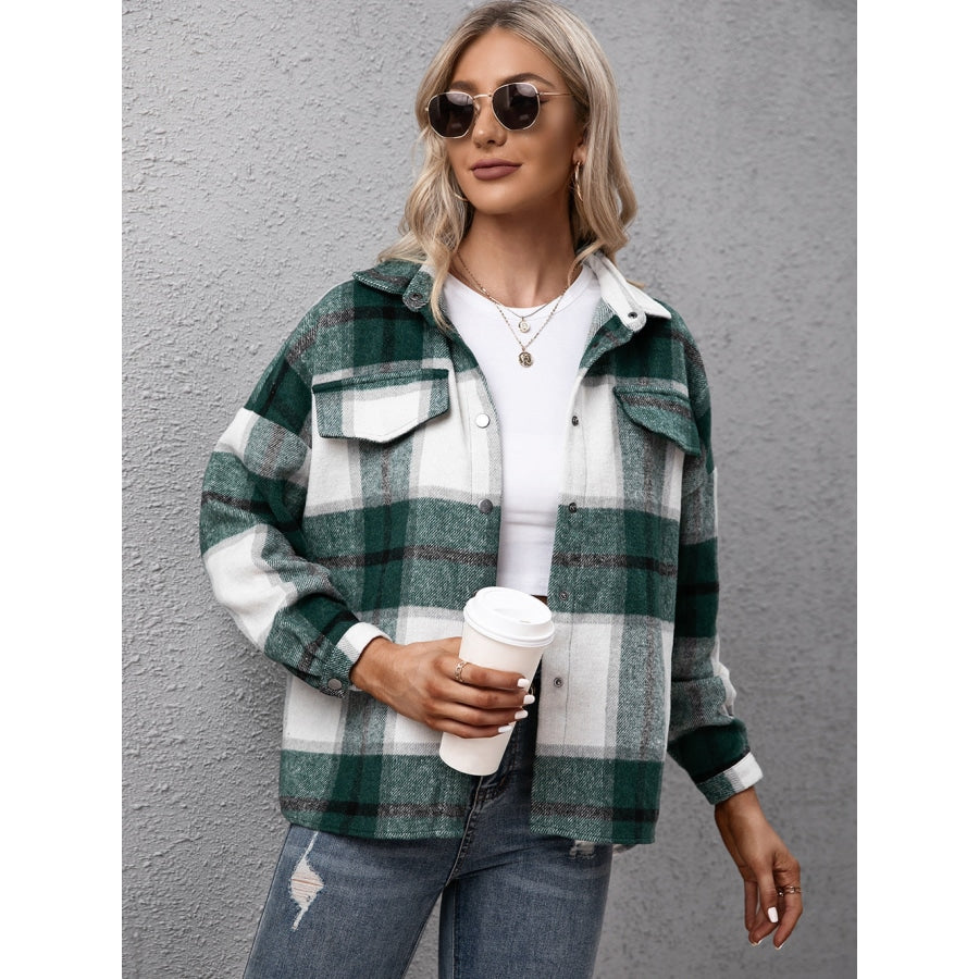 Plaid Long Sleeve Shirt Jacket Black Forest / S