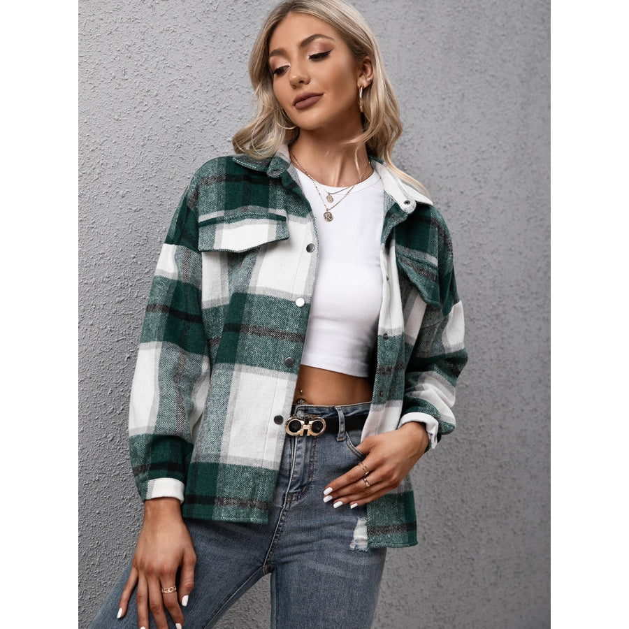 Plaid Long Sleeve Shirt Jacket