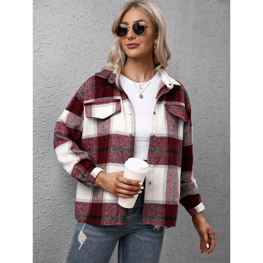 Plaid Long Sleeve Shirt Jacket