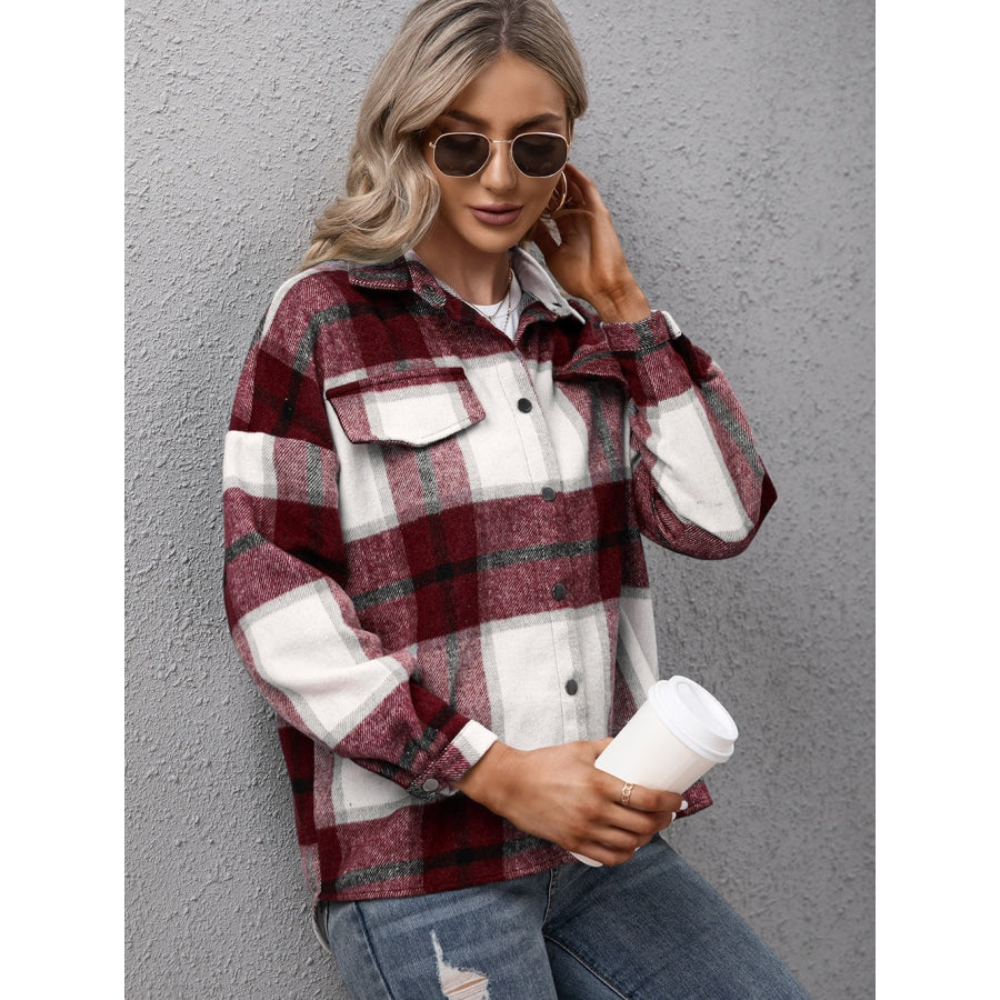 Plaid Long Sleeve Shirt Jacket