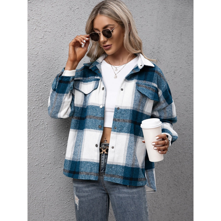 Plaid Long Sleeve Shirt Jacket