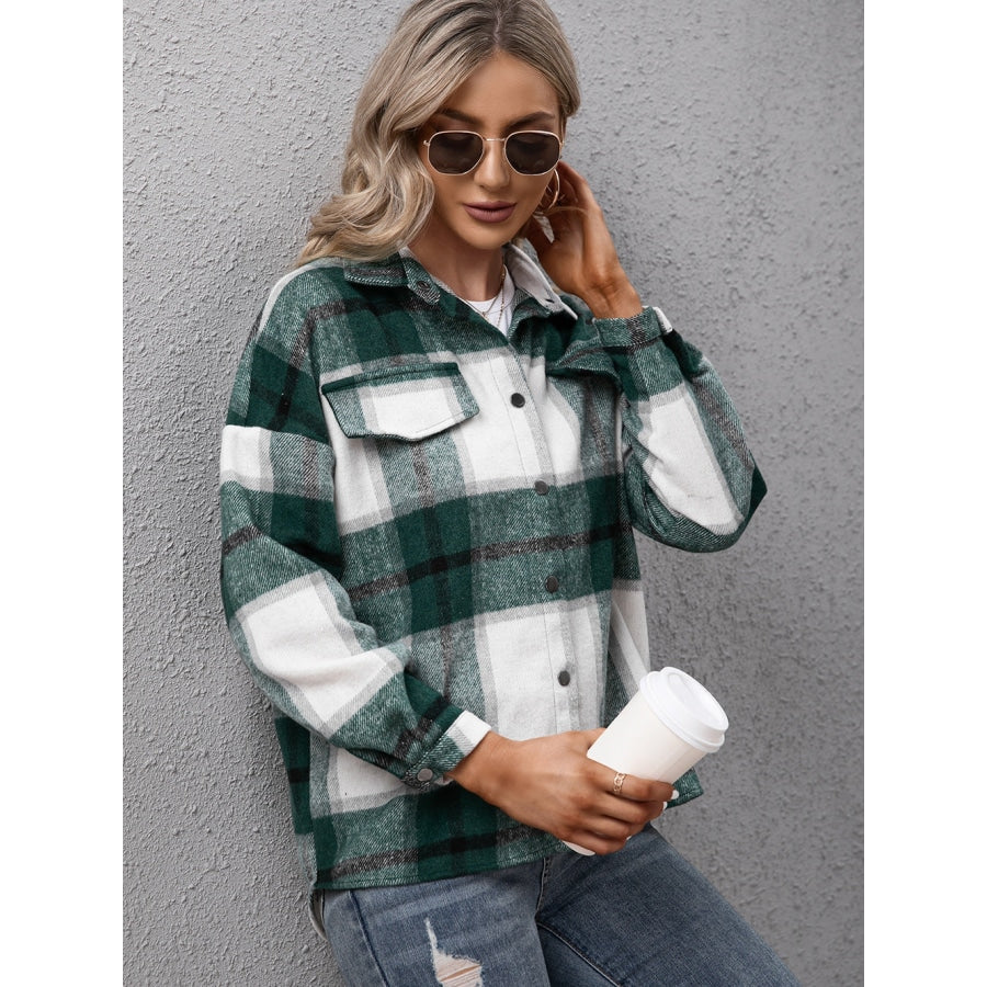 Plaid Long Sleeve Shirt Jacket