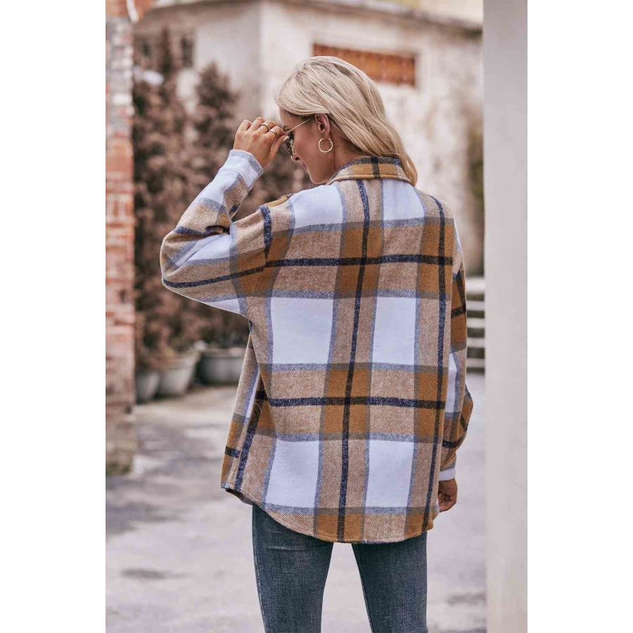 Plaid Long Sleeve Shirt Jacket with Pockets