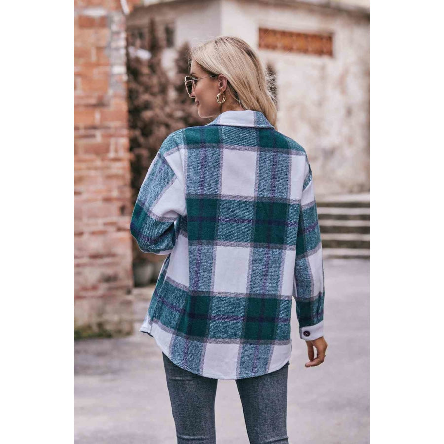 Plaid Long Sleeve Shirt Jacket with Pockets