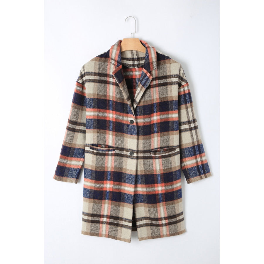 Plaid Longline Jacket with Pockets Multicolor / M