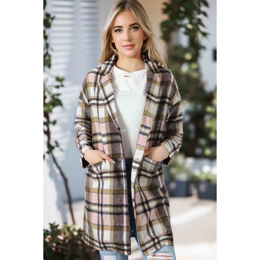 Plaid Longline Jacket with Pockets