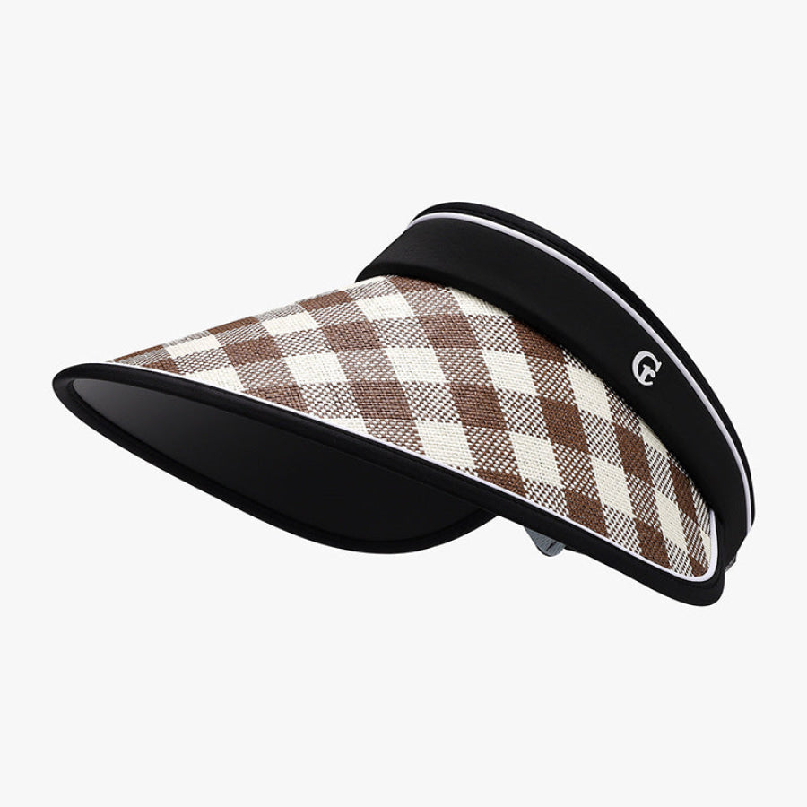 Plaid Natural Grass Adjustable Sun Hat Ivory / One Size Apparel and Accessories