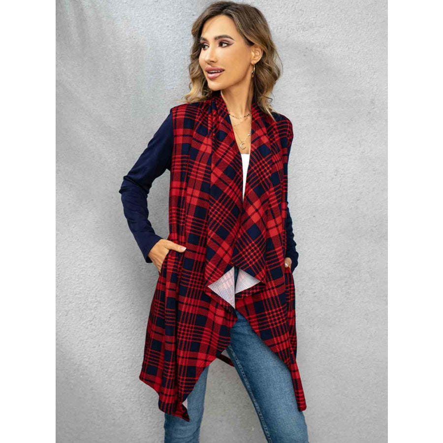 Plaid Open Front Cardigan