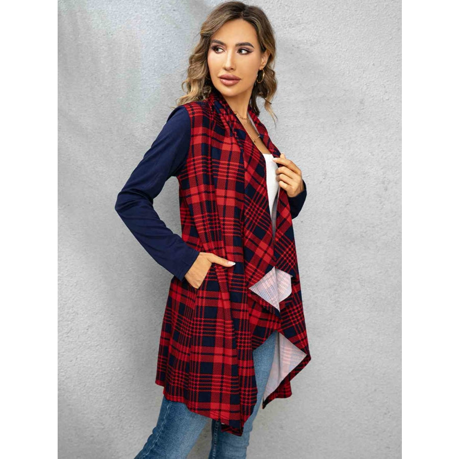 Plaid Open Front Cardigan