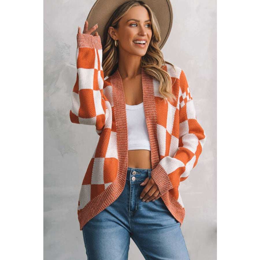 Plaid Open Front Dropped Shoulder Cardigan Clothing