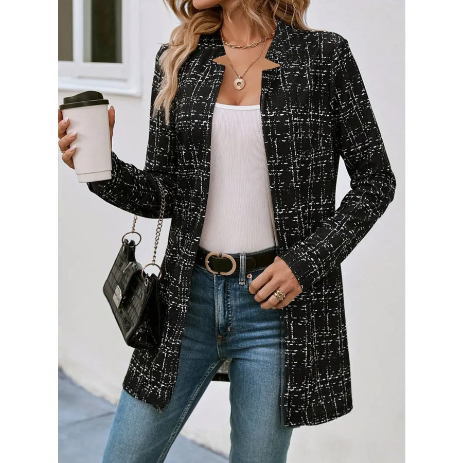 Plaid Open Front Long Sleeve Blazer Apparel and Accessories