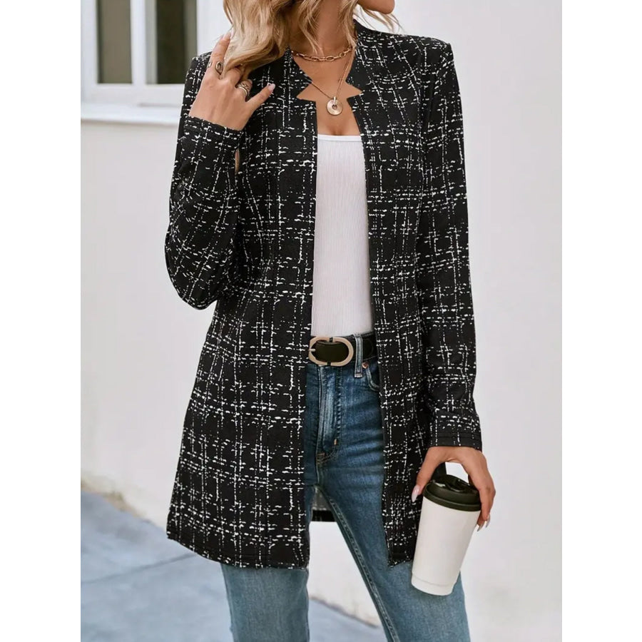 Plaid Open Front Long Sleeve Blazer Apparel and Accessories