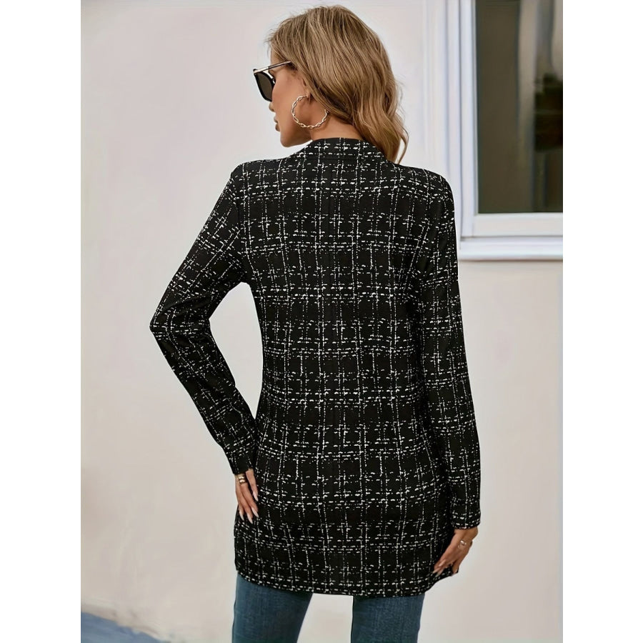 Plaid Open Front Long Sleeve Blazer Apparel and Accessories