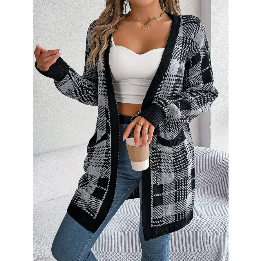 Plaid Open Front Long Sleeve Cardigan Apparel and Accessories