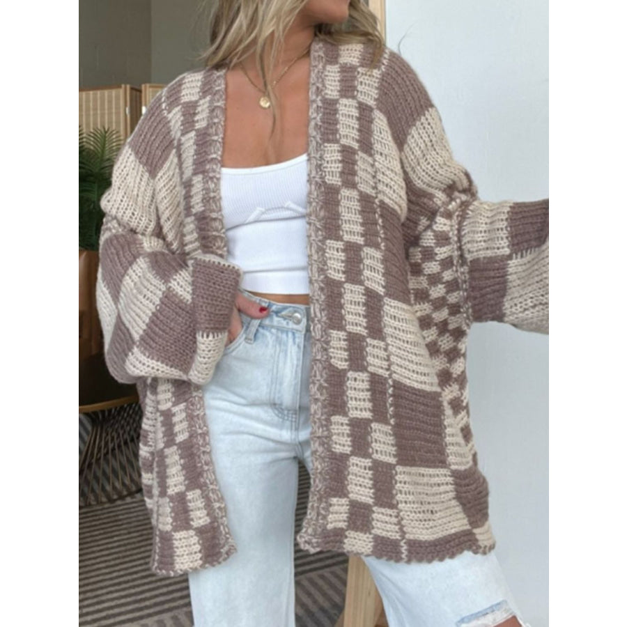 Plaid Open Front Long Sleeve Cardigan Apparel and Accessories