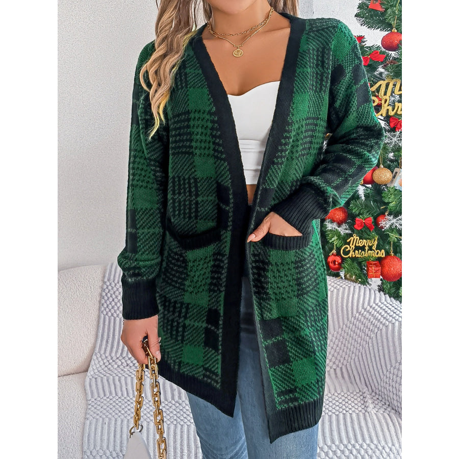 Plaid Open Front Long Sleeve Cardigan Apparel and Accessories