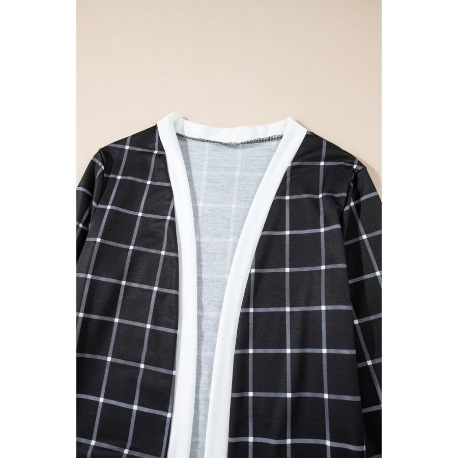 Plaid Open Front Long Sleeve Cover Up Apparel and Accessories